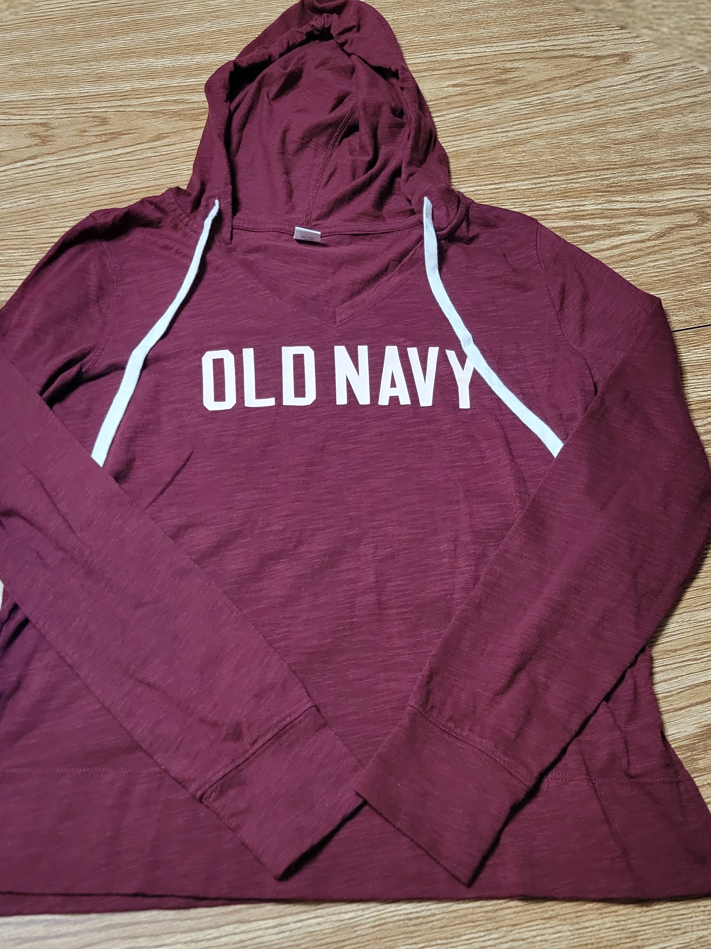 Old Navy Maroon Lightweight Hoodie With White Drawstrings